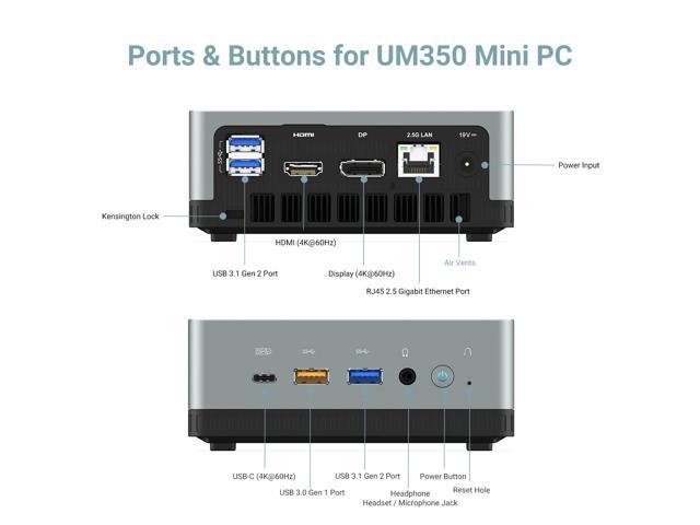 MINISFORUM UM350 Mini PC Windows 11 16 GB RAM 256GB PCIe SSD AMD
