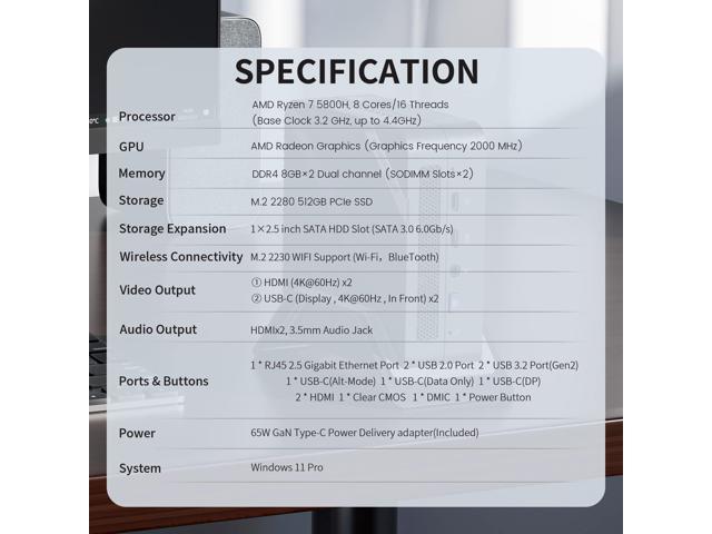 MINISFORUM DeskMini UM580 Mini PC AMD Ryzen 7 5800H DDR4 32GB RAM
