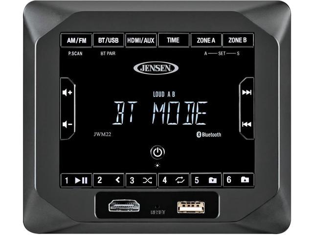 Jensen JWM22 2-Speaker Zones AM/FM|BT|HDMI|AUX Cube Wall Mount RV Stereo,  Speaker Output 4X Watt, 30 Station Presets (18FM/12AM), Receives  Bluetooth Audio (A2DP) and Controls (AVRCP) from Devices