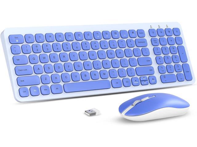 Wireless Keyboard Mouse Combo, cimetech Compact Full Size Wireless Keyboard  and Mouse Set Less Noise Keys 2.4G Ultra-Thin Sleek Design for Windows,  Computer, PC, Notebook, Laptop (Blue) Keyboards
