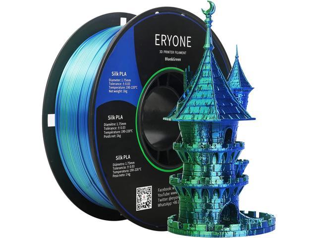 ERYONE Silk Dual Color Filament PLA 3D Printer 1.75mm +/- 0.03mm,  Coextrusion Filament PLA Shiny Filament 1kg(2.2lbs), Blue Green