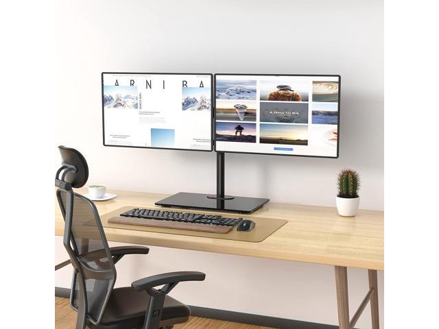 WALI Free Standing Dual Monitor Stand, Height Adjustable Monitor Mount with  Glass Base, Fits LCD LED Flat Curved Screen up to 27 inch, 22lbs, with  Grommet Base (GMF002) 