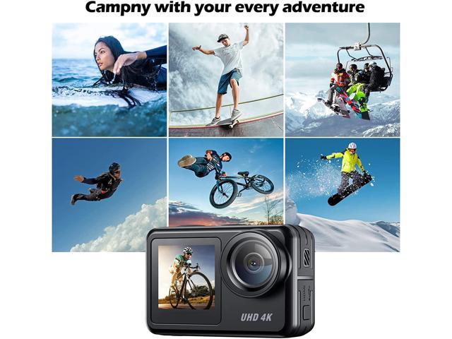 Caméra d'action étanche 4K avec écran tactile, caméra sous-marine pour la  plongée avec tuba, caméra double écran pour casque de vélo, EIS, grand  angle de 170 degrés, zoom x4, WiFi, 2 batteries