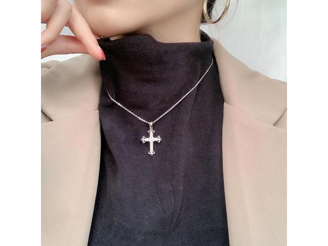 1pc Charming Sterling Silver Necklace With White Cross Pendant For Women's  Birthday, Party, Fashion Jewelry
