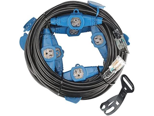 Erboelec 50 Feet Multi Outlet Extension Cord,7 NEMA 5-15R Evenly Spaced Outlets Cable with LED Indicator,Sjtw 16 Gauge,Male to Female Plug,Etl Listed