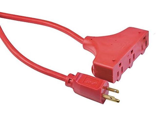 Coleman Cable 4217 14/3 SJTW Vinyl Outdoor Extension Cord, Red, 3-Outlet,  25-Foot 