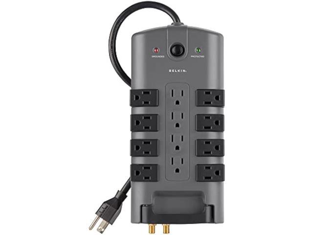 Belkin Surge Protector w/ 8 Rotating & 4 Standard Outlets (Pack of 5) - 8ft Sturdy Extension Cord with Flat Pivot Plug for Home, Office, Travel, & des