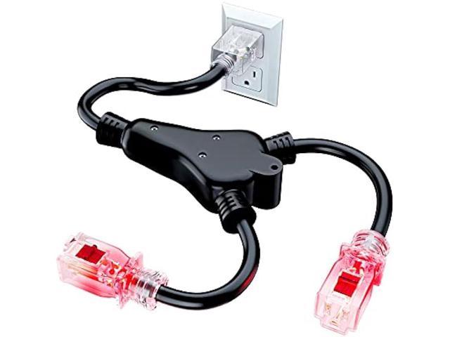 2 in 1 Outlet Power Extension Cord Splitter with Lock Feature 1.5 Feet, 16 Gauge (Power Cord Splitter/Outlet Saver)