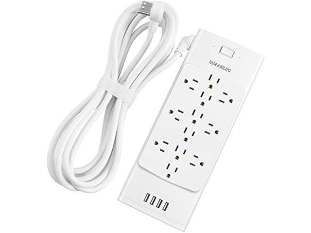 Suraielec 12 Outlet Surge Protector Power Strip, 15 FT Long Extension Cord, Power  Strip with 4 USB Ports, 2700J High Joules Surge Protection, 45 Degree Flat  Plug, Wall Mount, ETL Listed, White 