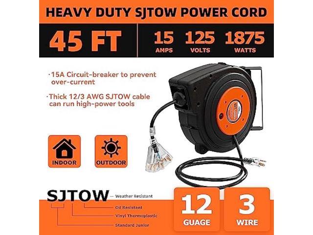 BLACK+DECKER 75 Ft. Retractable Extension Cord Reel With 4 Outlets,  Multi-Plug Extension, Easy Handle Rewind & Heavy-Duty 14AWG SJTW Cable 