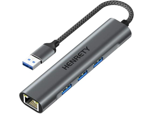 USB 3.0 To Ethernet Adapter 4-in-1 – Gigabit RJ45 LAN Port & 3 USB Ports Hub For Laptop, Plug & Play For Windows/Mac