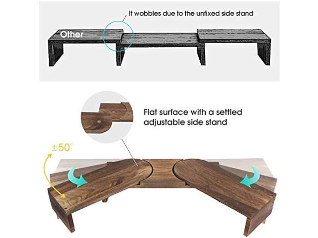 J JACKCUBE DESIGN Rustic Torched Wood Dual Monitor Stand with Adjustable  Angle Riser Monitors Office Desk Organizer Computer Table top Screen  Shelf for PC TV Laptop MK547B