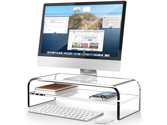 AboveTEK 2-Tier Acrylic Monitor Stand, Computer Riser for Home Office, Clear Monitor Riser for Keyboard Storage, 18.9 x 8.7 Multi Monitor Desk Stand for iMac Multi-Media Laptop Printer TV