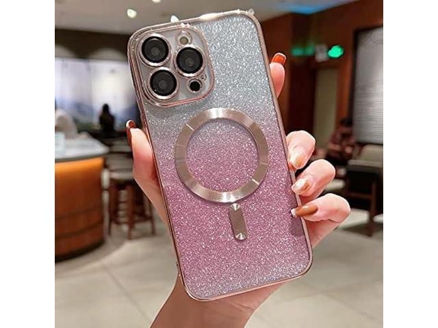 Misscase for iPhone 15 Pro Max Magnetic Case Compatible with MagSafe,Full  Protection Square Glitter Case with Camera Lens Protector Anti-Scratch