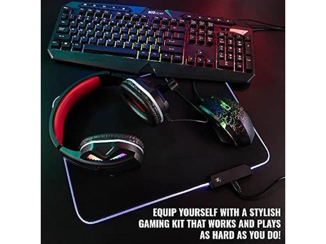  Ritz Gear Gaming Accessories Kit (Red), 4-in-1 LED Backlight  Bundle PC Combo with Multimedia Keyboard, Optical Mouse, Mouse Pad &  Headset with Adapter