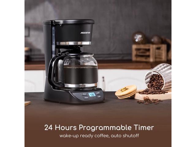 Aigostar Programmable Coffee Maker, 12 Cup Coffee Maker with Glass Carafe,  Auto Pause Drip Coffee Maker, 24H Timer and Auto Keep Warm Small Coffee  Maker with Permanent Filter, Black 