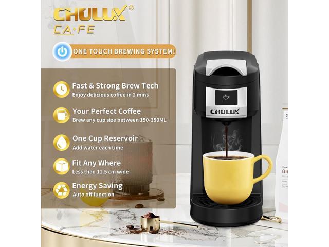 Chulux Single Cup Coffee Maker Machine,12 Ounce Pod Coffee Brewer,One Touch Function for Brewing Capsule or Ground Coffee,Cyan