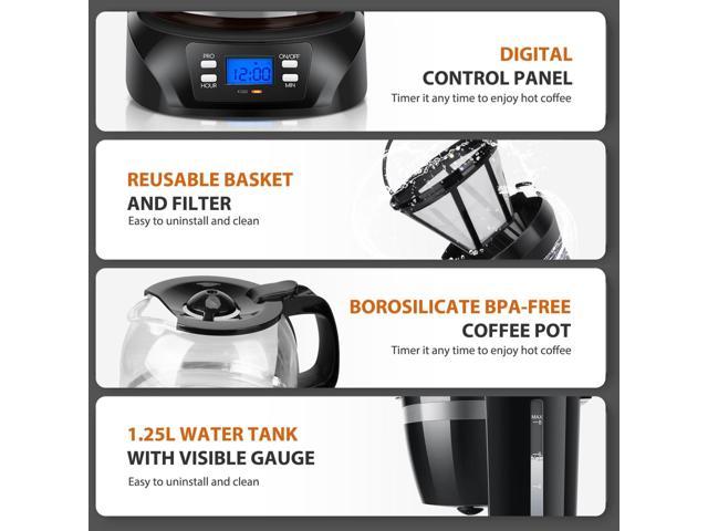  Aigostar Programmable Coffee Maker, 8 Cup Coffee Maker with  Glass Carafe, Auto Pause Small Coffee Maker, 24H Timer and Auto Keep Warm  Drip Coffee Maker with Permanent Filter for Home Office