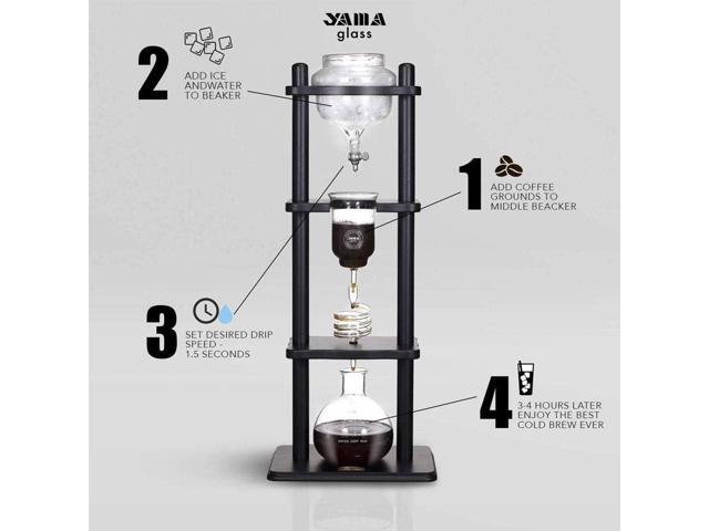 Yama Glass Cold Brew Maker I Ice Coffee Machine With Slow Drip Technology I  Makes 6-8 cups (32oz), Large Capacity Cold Brew Coffee Tower, Black