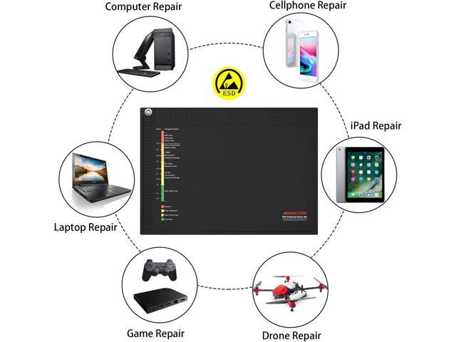 14x10 Inch ESD Silicone Soldering Mat,Anti Static Repair Work Mat Tool Kits  for PC Building Includes Grounding Plug Outlet Adpater,Antistatic Gloves,Wrist  Strap Bracelet Wristband,Wire Cord,Aidacom 