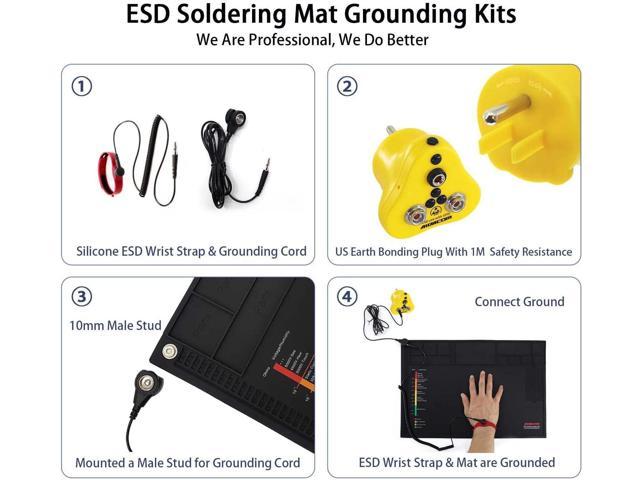 14x10 Inch ESD Silicone Soldering Mat,Anti Static Repair Work Mat Tool Kits  for PC Building Includes Grounding Plug Outlet Adpater,Antistatic