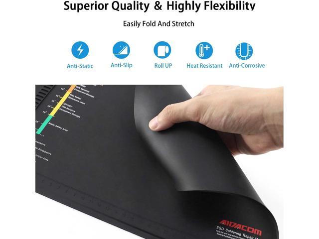 14x10 Inch ESD Silicone Soldering Mat,Anti Static Repair Work Mat Tool Kits  for PC Building Includes Grounding Plug Outlet Adpater,Antistatic  Gloves,Wrist Strap Bracelet Wristband,Wire Cord,Aidacom 