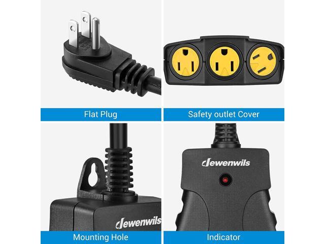 DEWENWILS Outdoor Remote Control Outlet, Wireless Remote Outlet Power  Switch, Weatherproof 15 A Heavy Duty Electrical Plug, 3 Grounded Outlets  for String Lights, 100Ft Range, UL Listed 