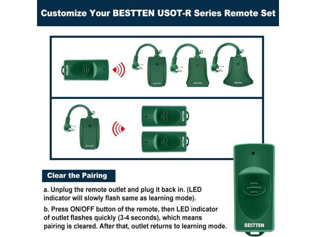 BESTTEN Remote Control Outdoor Outlet Switch with 6-Inch Heavy