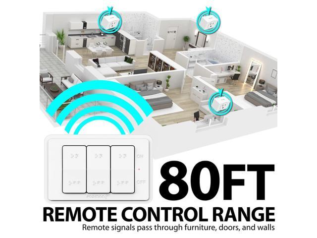 Fosmon Wireless Remote Control Electrical Outlet Switch- ETL Listed (15A 125V 1875w) Wireless Outlet Plug with Wall Switch & Braille (ON/OFF) Mark