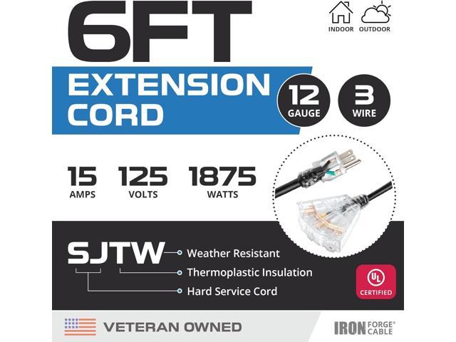 BBOUNDER 50 FT Outdoor Extension Cord Waterproof, Black 16/3 SJTW Heavy  Duty 13A 1625W, Flexible 100% Copper 3 Prong Extension Cord for Lawn,  Garage, ETL Listed 
