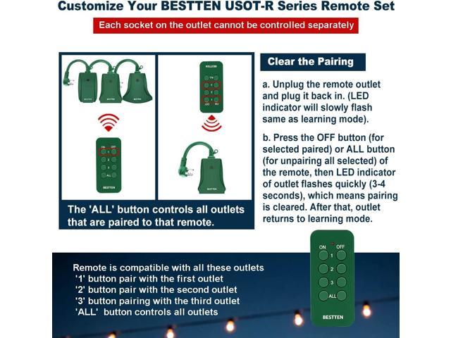 BESTTEN Wireless Remote Control Outlet Set (4 Outlets 2 Remotes