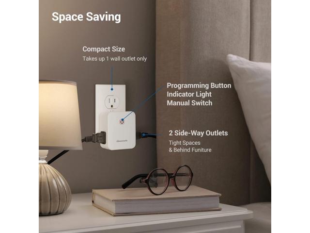 DEWENWILS Remote Control Outlet, Wireless Light Switch with 2 Side Outlets,  100 FT Range Remote Outlet Switch for Lamp, No Wiring, 15A/1875W, Compact  Design, Programmable 