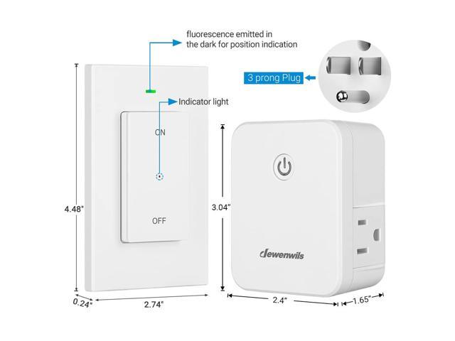 DEWENWILS Indoor Remote Control Outlet, Wireless Remote Light Switch, No  Interference Remote Outlet Switch, No Wiring, 15A/1875W, 100ft RF Range,  Compact Design, Programmable