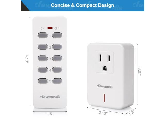 DEWENWILS Remote Control Outlet Plug Wireless On Off Power Switch,  Programmable Remote Light Switch Kit, 100ft RF Range, Compact Design, ETL  Listed, White (2 Remotes + 5 Outlets Set)