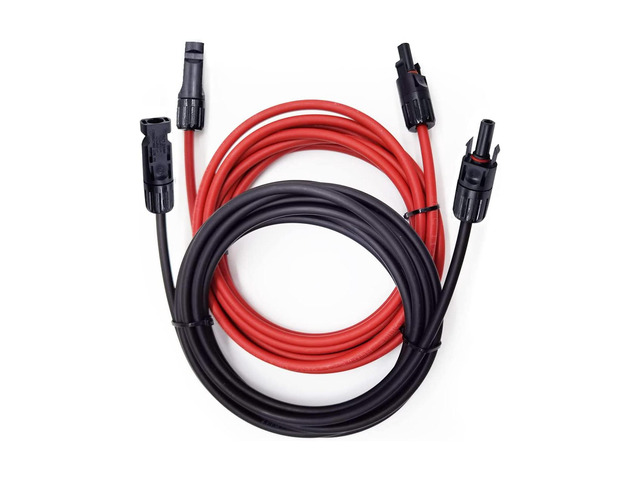 Findmall Solar Panel Extension Cable – 12/10 AWG, 1 Pair Black + Red, Wire Connector