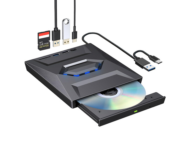 KEHIPI External CD DVD Drive USB 3.0 & USB-C CD ROM Burner DVD Player ...