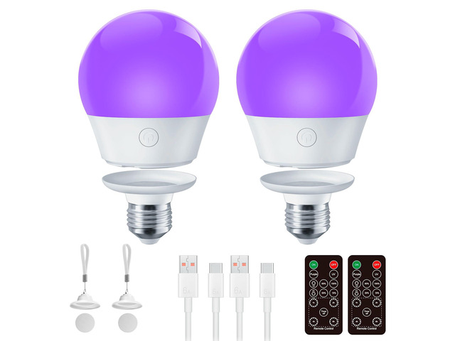 KEHIPI E26 Rechargeable UV Light Bulbs with Remote and Timer, 120V E26 ...