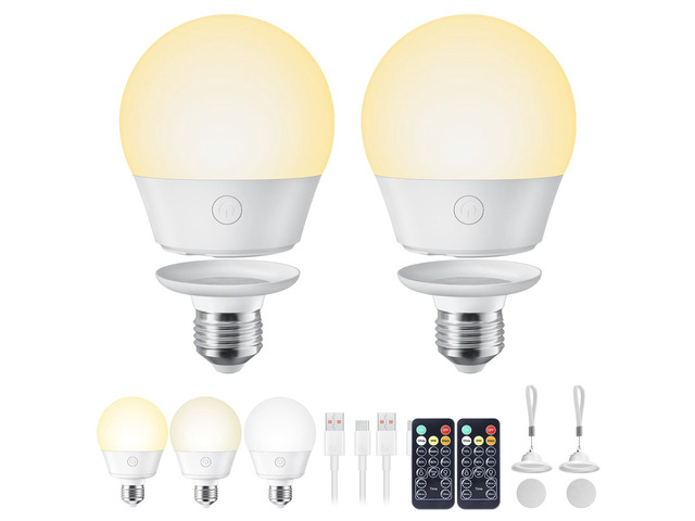 KEHIPI E26 Rechargeable Light Bulb with Remote Timer and 3 Color ...