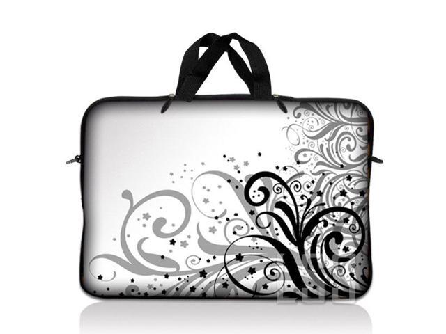 LSS 17 inch Laptop Sleeve Bag Carrying Case Pouch with Handle for 17.4" 17.3" 17" 16" Apple Macbook, GW, Acer, Asus, Dell, Hp, Sony, Toshiba, Grey Swirl Black & White Floral