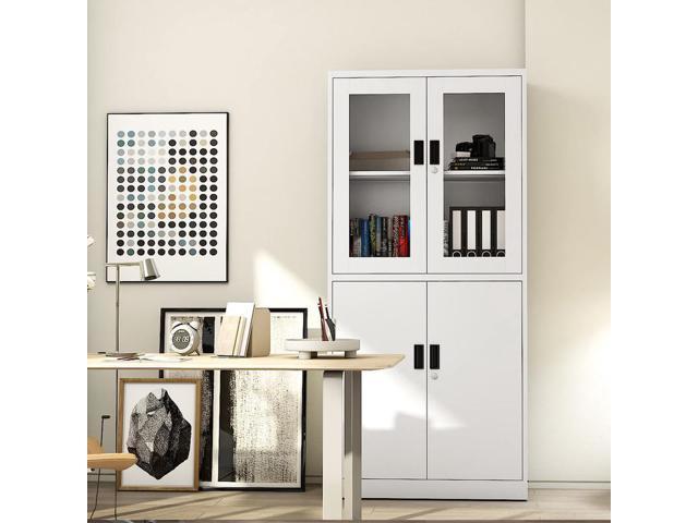 Metal Storage Cabinets with Lock, Small Locker Organizer Steel Cabinets,  Adjustable Layers Shelves 2 Doors for Home, Office
