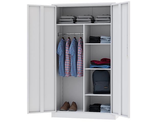 Metal Armoire Wardrobe Closet Cabinet for Hanging Clothes with Lock ...