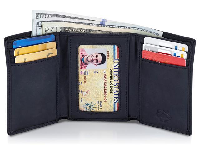 Stealth Mode Trifold Leather Wallet for Men with RFID Blocking (Black ...