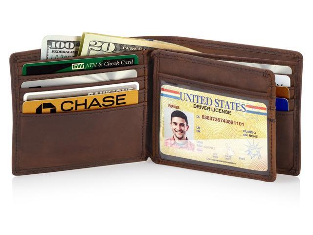 Brown Bifold Wallet for Men With ID Window and RFID Blocking - Stealth Mode  Leather