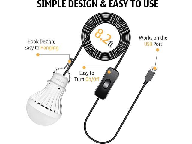 LED Camping Lights USB Lantern for Emergencies, 5W Lanterns with Simple  Switch for Power Outages Hurricane Storm Camping Lamp with USB Splitter  Y-Cable, Warm White(Pack of 2, 8.2FT Cord) 