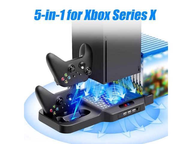 Vertical Cooling Fan Stand - Fit for Xbox Series X/S Console and Controller, Dual Controller Fast Charging Station for Xbox Series X/S, 11 Game Disc Slots, 3 USB Ports (Black)
