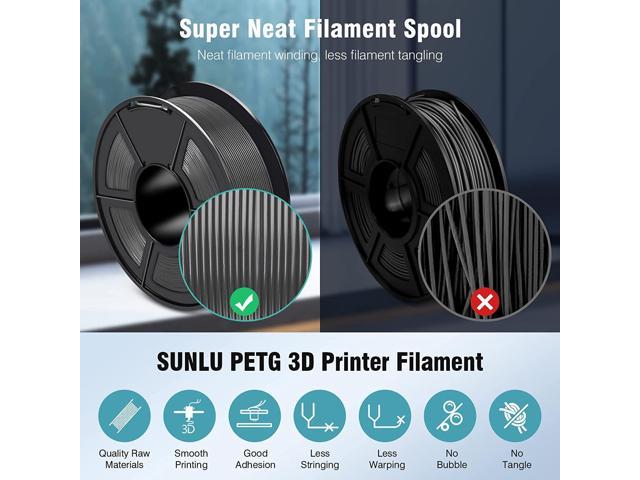 PETG 3D Printer Filament, SUNLU Super Neat Filament Spool, Strong PETG  Filament 1.75mm Dimensional Accuracy +/- 0.02mm, 1KG Spool(2.2lbs), 320  Meters, PETG White 5KG 