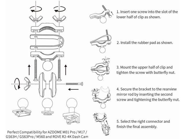 Dash Camera Mirror Mount Holder Kit, Dash Cam Mount for Rove R2-4K