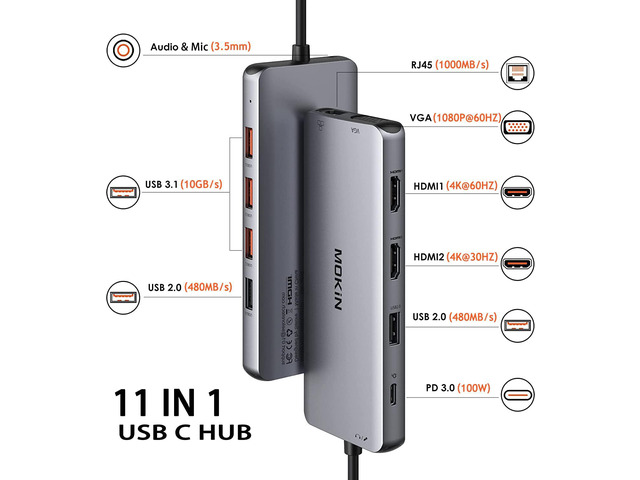 Docking Station USB-C Baseus Nomos Air 12 In 1 - Doppio Monitor 4K, 100W PD, Ethernet, 10 Gbps, Per Laptop