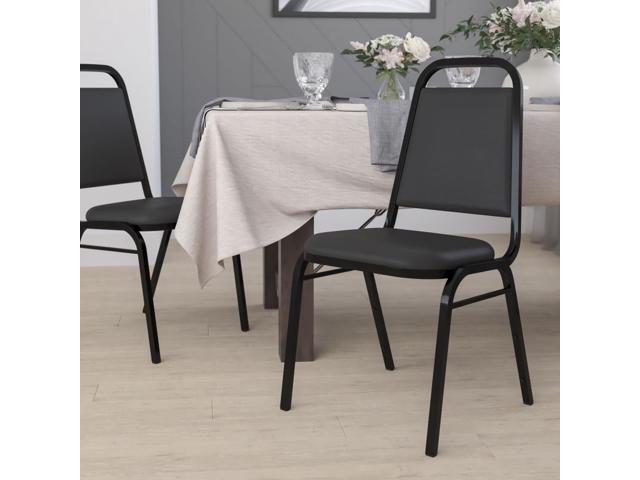 Photo 1 of 4 Pack HERCULES Series Trapezoidal Back Stacking Banquet Chair in Black Vinyl - Black Frame