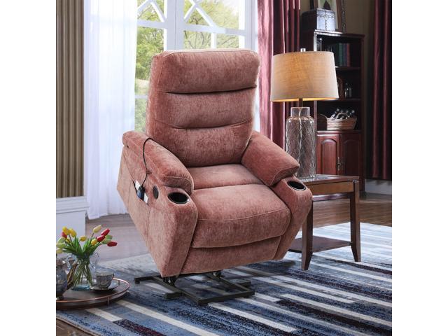 Power Lift Remote Recliner Chair for Elderly, Linen Fabric Upholstery,  Brown